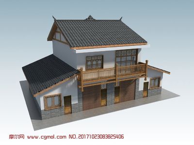 两层带伙房中式农房设计 践行传统风貌的现代建筑模型